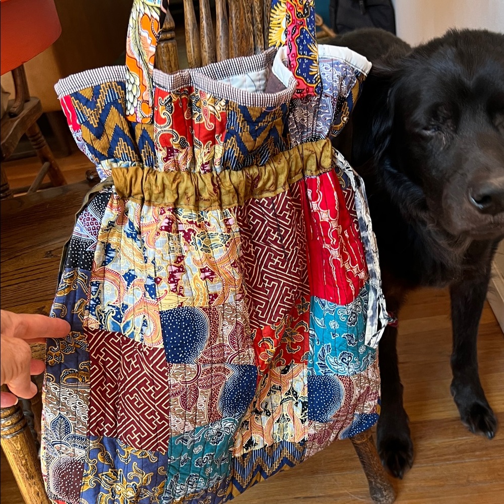 Handy Quilted  Patchwork drawstring cinch bucket Tote Bag